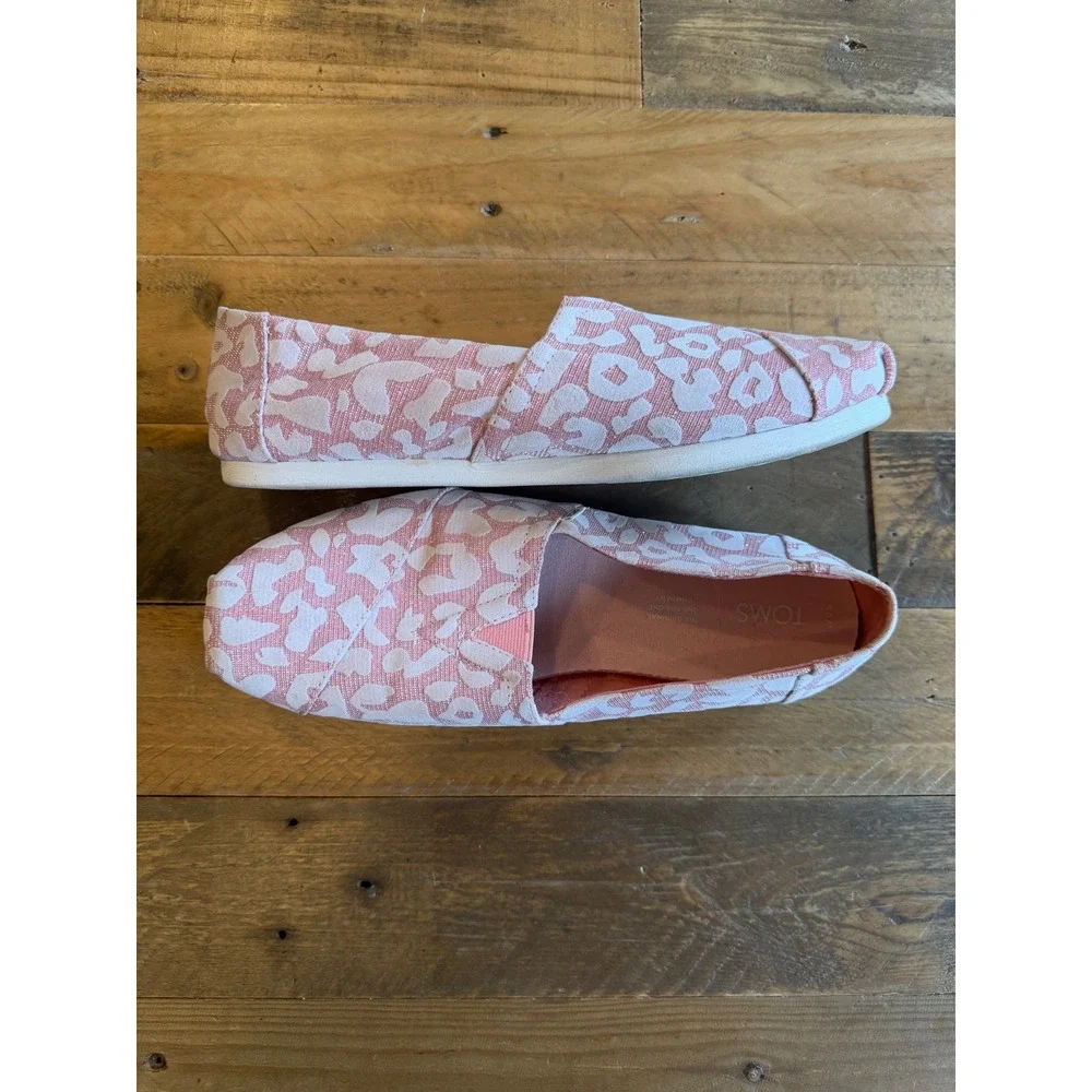 Toms Classic Alpargata Pink Leopard Cheetah Sparkle Canvas Slip On Shoes W9.5